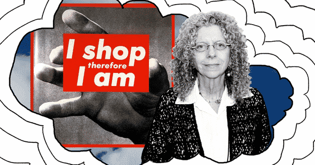 Barbara Kruger and her artwork “I shop therefore I am.” Photo: Getty Images | Image source: thecut.com